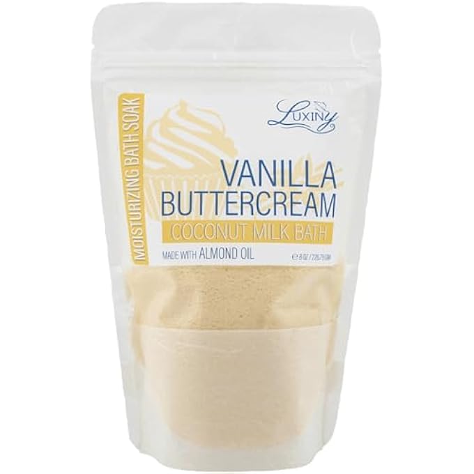 Luxiny Vegan Milk Bath Soak Made with Moisturizing Coconut Milk Powder & Sweet Almond Oil for a Bath Bomb Dust Soothing Fizz & Relaxing Soak, 8 oz. (Vanilla Buttercream) - Image 1